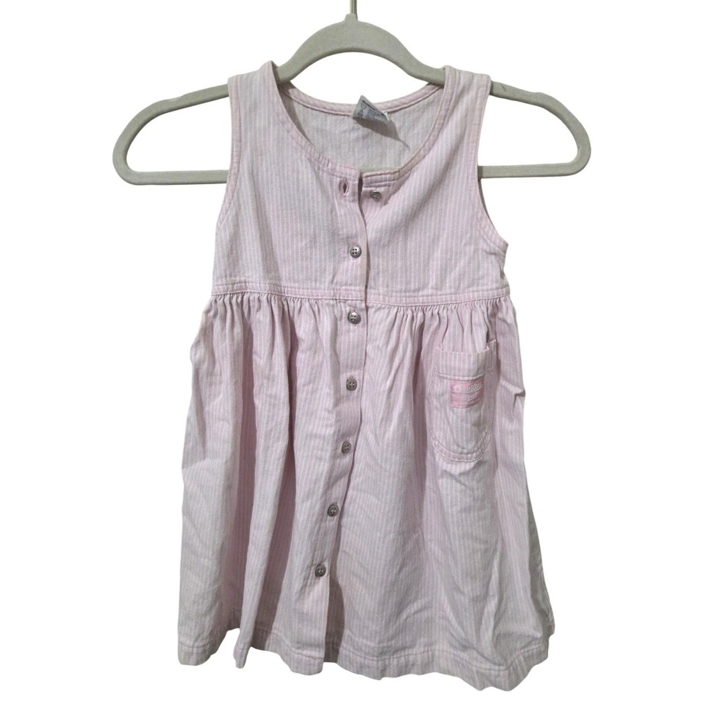 OshKosh Bgosh Vintage Girls Pink White Striped Cotton Dress Size 5 Summer Easter - Picture 2 of 5